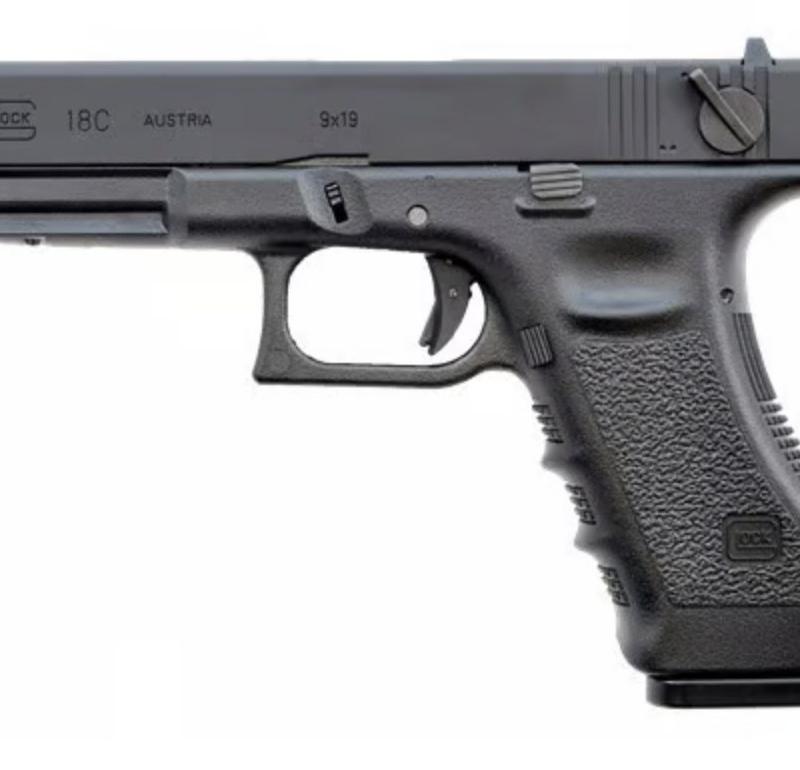 A Glock 18C with its select fire switch on the slide, the image r/CAguns ran as the California 43X
